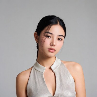 Asian woman in white halter top