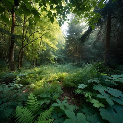 Sunlit Fern Forest Path