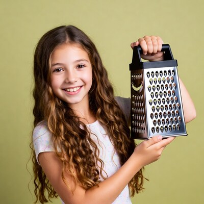 Girl holding cheese grater