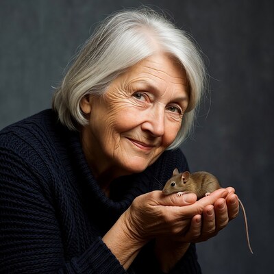Elderly woman holding mouse