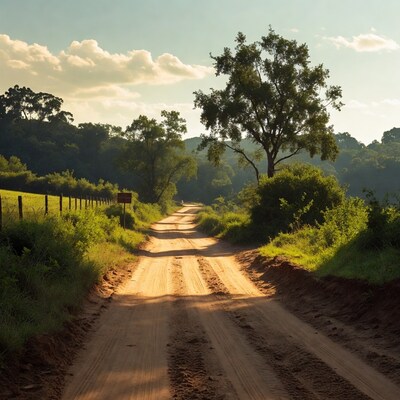Dirt road through green countryside