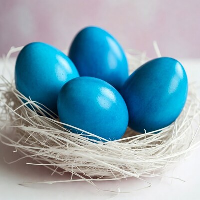 Blue Easter Eggs in White Nest