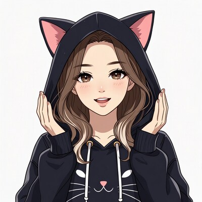 Anime girl in cat ear hoodie