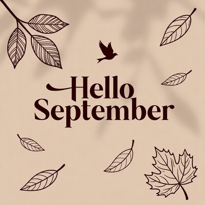Hello September Leaves Bird Illustration