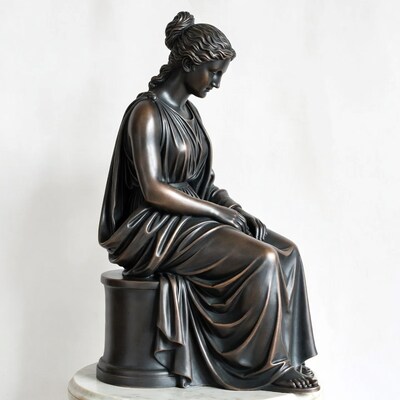 Bronze Statue of Seated Woman in Drapery