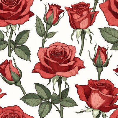 Red Roses Seamless Pattern Illustration