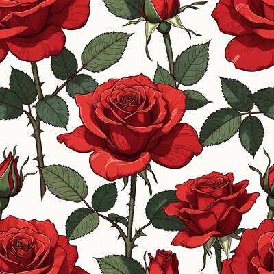 Red Roses Seamless Pattern Illustration