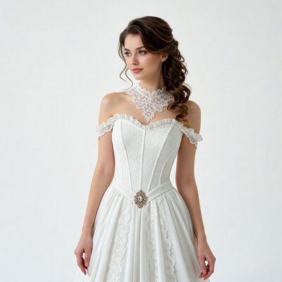 Woman in white lace wedding dress