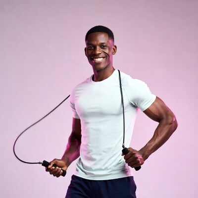 African-American man jumping rope