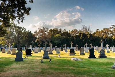 Cemetery with crosses and tombstones