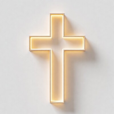 Glowing Golden Cross on White