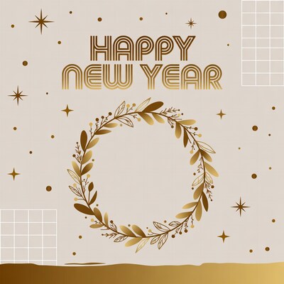 Happy New Year Gold Wreath