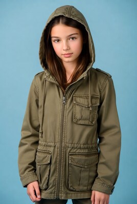 Girl in green hooded jacket