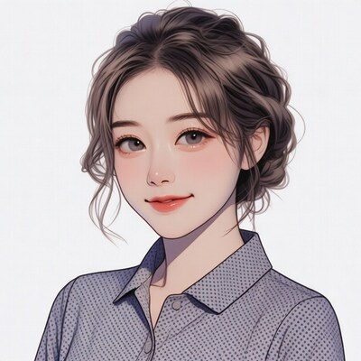 Asian woman in collared shirt illustration