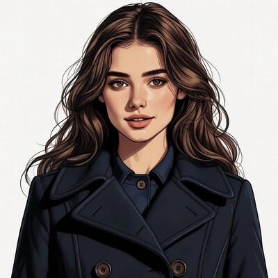 Beautiful woman in navy coat illustration