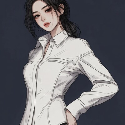 Asian woman in white shirt illustration