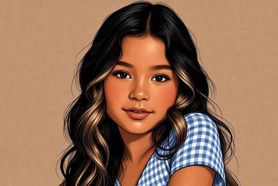 Asian girl with long wavy hair