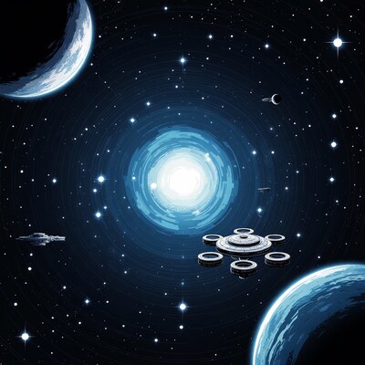 Space Station Near Glowing Wormhole