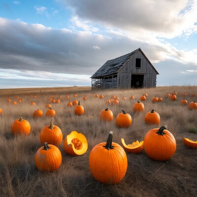 Pumpkin Patch with Old Barn