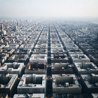 Aerial View of Grid City Street