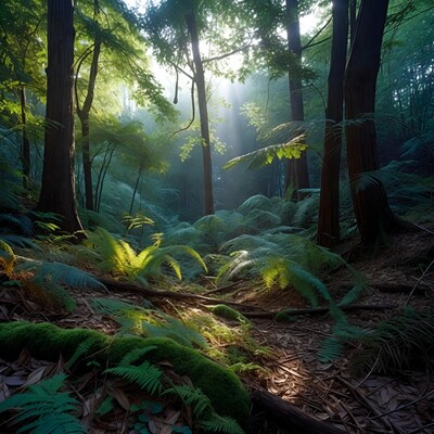 Sunlit Fern Forest Path