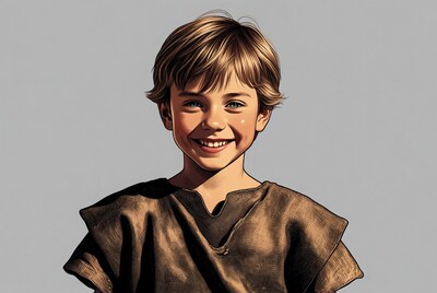 Smiling boy in tunic illustration