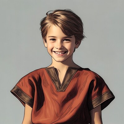 Smiling boy in red tunic illustration