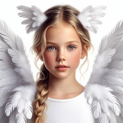 Blonde girl with white angel wings
