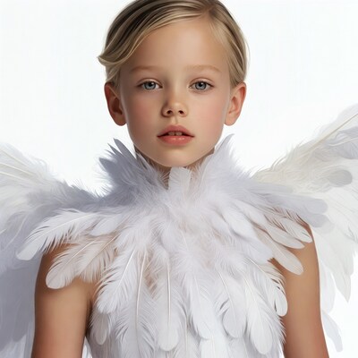 Blonde girl with white angel wings
