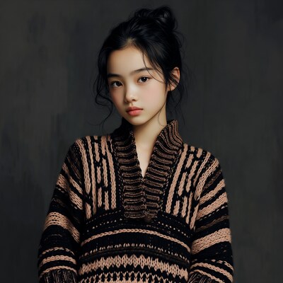 Asian girl in striped sweater