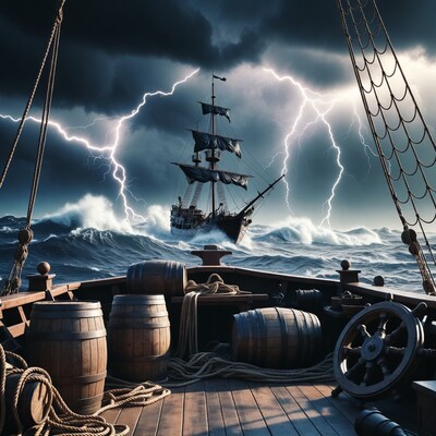 Pirate Ship in Stormy Ocean