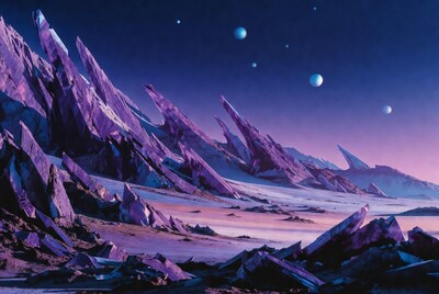 Purple Alien Mountains Under Night Sky
