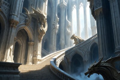 Gothic Cathedral with Dragon Sculptures