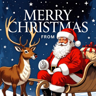 Santa Claus with Reindeer Merry Christmas