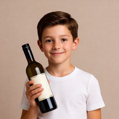 Boy holding wine bottle