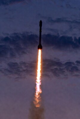 Rocket launching with bright flame trail