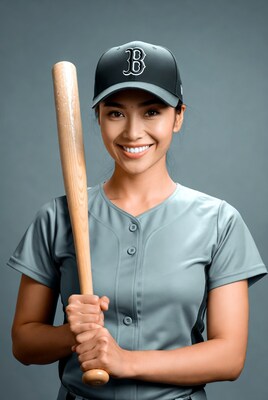Asian woman holding baseball bat