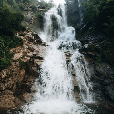 Majestic waterfall cascading rocks