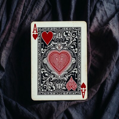 Ace of Hearts card on fabric