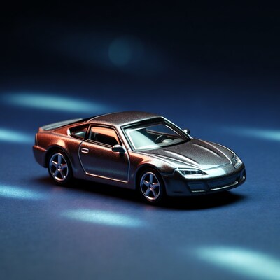 Metallic maroon toy sports car