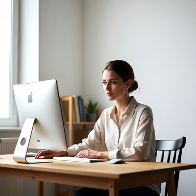 Woman working on iMac computer