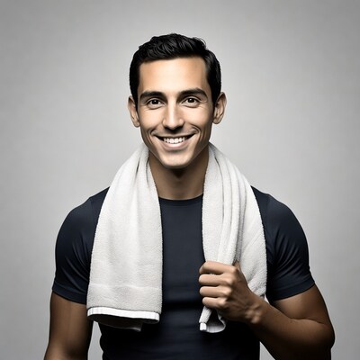 Smiling man with towel around neck