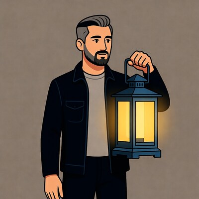 Man holding lantern illustration