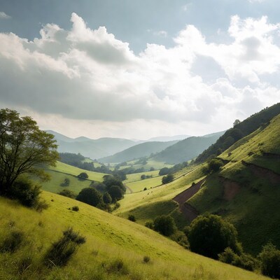 Green rolling hills and mountains