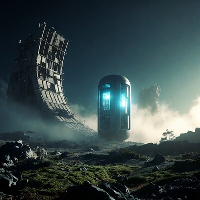 Glowing Pod in Post-Apocalyptic Ruins