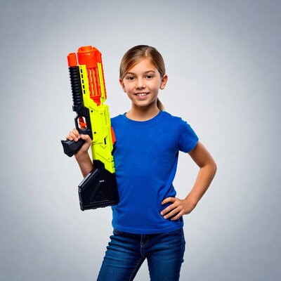 Girl holding Nerf gun