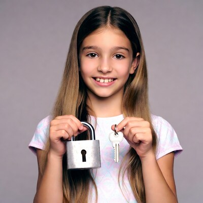 Girl holding padlock and key