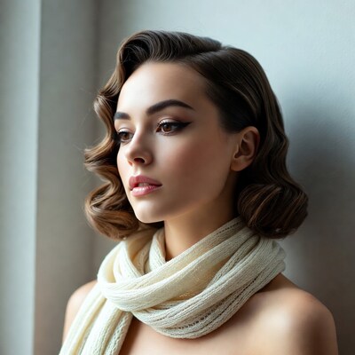 Woman with vintage waves hairstyle scarf