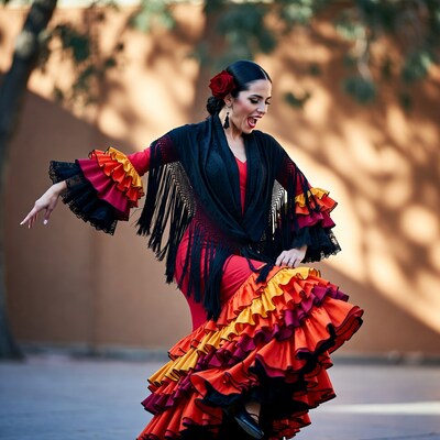 Woman dancing flamenco in ruffled dress