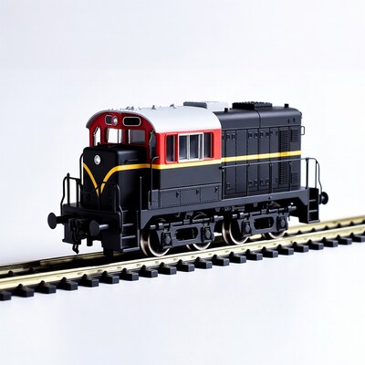 Black red model train on tracks
